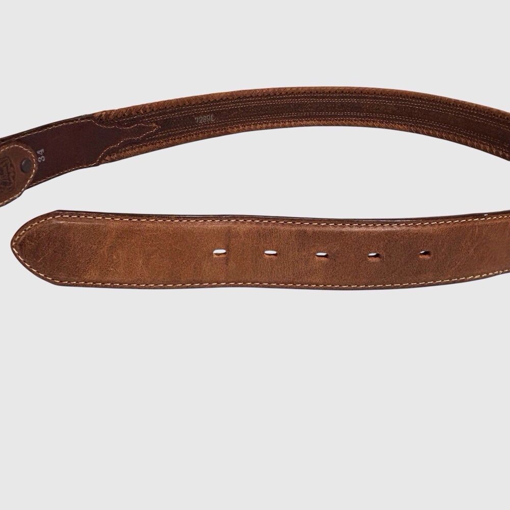 Tony Lama Leather Belt Men's Sz 34 Western Badlands Horsehair Ribbon Inlay Brown - Picture 4 of 12